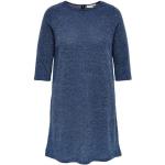 Blaue Unifarbene 3/4-ärmelige ONLY Curvy Rundhals-Ausschnitt Midikleider & knielange Kleider aus Polyester mit Kapuze für Damen 