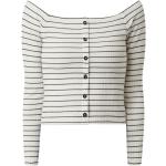 Reduzierte Offwhitefarbene Gestreifte Langärmelige ONLY Schulterfreie Cropped Shirts aus Baumwollmischung für Damen Größe L 