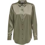 Grüne Business Langärmelige ONLY Basic Festliche Blusen mit Knopf aus Satin für Damen Größe XL 