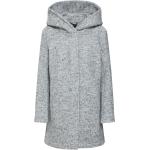 Graue Melierte Kapuzenmäntel mit Reißverschluss aus Wolle mit Kapuze für Damen Größe XXL 