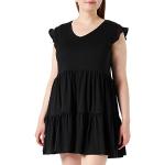 Schwarze ONLY V-Ausschnitt Frühlingskleider mit Rüschen aus Baumwolle für Damen Größe M 