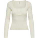 Cremefarbene Langärmelige ONLY Nessa Rippshirts aus Baumwolle enganliegend für Damen Größe XS 