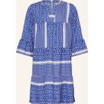 Blaue 3/4-ärmelige ONLY Kleider A-Linie mit Volants mit Knopf aus Polyester für Damen 