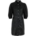 Reduzierte Schwarze Unifarbene Kurzärmelige ONLY Mini Frühlingskleider mit Rüschen aus Kunstleder für Damen Größe S 