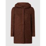 Braune Melierte ONLY Mini Kapuzenmäntel mit Reißverschluss aus Wolle für Damen Größe XS 
