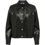 Schwarze Unifarbene Wasserdichte ONLY Maxi Lange Lederjacken mit Knopf aus Leder mit Kapuze für Damen Größe L für den für den Herbst 