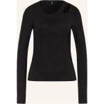 Schwarze Langärmelige ONLY V-Ausschnitt V-Shirts mit Cutwork aus Polyamid für Damen Größe S 