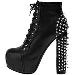 Schwarze Punk Onlymaker Blockabsatz High Heel Stiefeletten & High Heel Boots mit Nieten mit Schnürsenkel aus Veloursleder für Damen Größe 43 für den für den Winter 