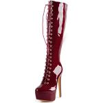 Bordeauxrote Onlymaker High-Heel Stiefel mit Reißverschluss für Damen Größe 39 
