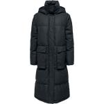 Schwarze Gesteppte ONLY Rain Maxi Stehkragen Kapuzenmäntel mit Reißverschluss mit Kapuze für Damen Größe XS 