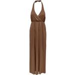 Braune Unifarbene ONLY Maxi V-Ausschnitt Sommerkleider aus Jersey für Damen Größe L 