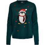 Grüne ONLY Weihnachtspullover mit Pinguinmotiv für Damen Größe M 
