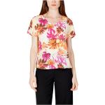 Reduzierte Orange Blumenmuster Kurzärmelige ONLY V-Ausschnitt T-Shirts aus Polyester für Damen Größe XS 