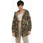 Khakifarbene Camouflage ONLY Mini Winterjacken mit Reißverschluss aus Baumwolle mit Kapuze für Damen Größe XS 