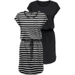 Schwarze Gestreifte Casual Kurzärmelige ONLY Cloud Dancer Rundhals-Ausschnitt Shirtkleider aus Jersey für Damen Größe XS für den für den Sommer 
