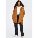 Braune Gesteppte Casual ONLY Maxi Stehkragen Damensteppmäntel & Damenpuffercoats mit Reißverschluss aus Polyester mit Kapuze Größe XL für den für den Winter 