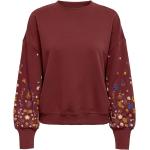Reduzierte Bordeauxrote Blumenmuster ONLY Rundhals-Ausschnitt Damensweatshirts mit Puffärmeln Größe M 