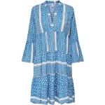Blaue 3/4-ärmelige ONLY V-Ausschnitt Sommerkleider mit Volants aus Polyester für Damen Größe XS 