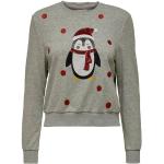 Hellgraue Casual Langärmelige ONLY Rundhals-Ausschnitt Damensweatshirts mit Pinguinmotiv Größe L zu Weihnachten 