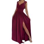 Bordeauxrote Unifarbene Elegante Ärmellose Maxi V-Ausschnitt Lange Abendkleider für Damen Größe S für Brautjungfern 