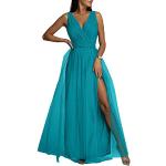 Blaue Elegante Ärmellose Maxi V-Ausschnitt Lange Abendkleider mit Pailletten für Damen Größe L zum Abschlussball für den für den Sommer 