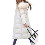 Weiße Gesteppte Daunenjacken aus Pelz mit Pelzkragen für Damen Größe XXL für Partys für den für den Winter 