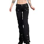 Schwarze Bestickte Gothic Atmungsaktive Jeans mit Stickerei mit Reißverschluss aus Denim für Damen Größe XS für Partys für den für den Sommer 