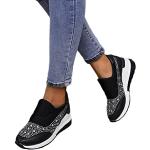 Schwarze Runde Low Sneaker mit Strass ohne Verschluss aus Mesh rutschfest für Damen Größe 42 