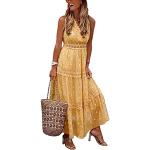 Gelbe Elegante Ärmellose Maxi V-Ausschnitt Lange Abendkleider aus Chiffon für Damen Größe XS für Partys für den für den Sommer 