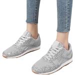 Silberne Casual Pailletten-Sneaker mit Pailletten aus Mesh für Damen Größe 42 mit Absatzhöhe bis 3cm 