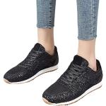 Schwarze Casual Pailletten-Sneaker mit Pailletten aus Mesh für Damen Größe 39 mit Absatzhöhe bis 3cm 