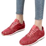 Rote Casual Pailletten-Sneaker mit Pailletten aus Mesh für Damen Größe 38 mit Absatzhöhe bis 3cm 