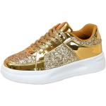 Goldene Pailletten-Sneaker mit Glitzer mit Schnürsenkel aus PU atmungsaktiv für Damen Größe 37 