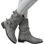 Graue Ankle Boots & Klassische Stiefeletten mit Schnürsenkel in Normalweite aus Leder rutschfest für Damen Größe 39 für den für den Winter 