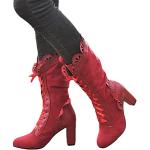 Rote Ankle Boots & Klassische Stiefeletten mit Schnürsenkel aus Leder leicht für Damen Größe 37 mit Absatzhöhe 5cm bis 7cm für den für den Herbst 