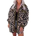 Armeegrüne Animal-Print Mini Damencardigans mit Leopard-Motiv aus Fleece Größe S für den für den Winter 