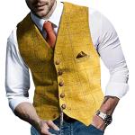 Gelbe Unifarbene Elegante V-Ausschnitt Hochzeitswesten aus Tweed für Herren Größe XXL für Partys 
