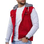 Rote Vintage Atmungsaktive Deutsche Jeansjacken mit Kapuze aus Denim mit Kapuze für Herren Größe XXL für den für den Herbst 