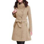 Khakifarbene Elegante Trenchcoats mit Gürtel mit Knopf aus Wolle für Damen Größe XL für den für den Winter 
