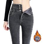 Graue Slim Fit Jeans aus Fleece für Damen Größe L für den für den Winter 