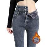 Hellgraue Slim Fit Jeans aus Fleece für Damen Größe XL für den für den Winter 