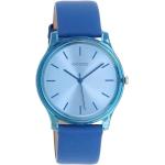 Blaue Wasserdichte Oozoo Quarz Kunststoffarmbanduhren mit Analog-Zifferblatt mit Kunststoff-Uhrenglas mit Lederarmband für Damen 