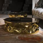 Goldene Opinion Ciatti Runde Runde Couchtische 60 cm aus Aluminium mit Rollen Höhe 0-50cm 