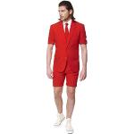 OppoSuits Herren Men Suit Business-Anzug Hosen-Set Inklusive Shorts, Kurzarmjacke & Krawatte, Red Devil, 46 EU
