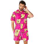 OppoSuits Summer Combo's - Herren Zweiteiliges Set - Strand Badebekleidung - inkl. Hemd und Short, Spongebob' Pink, S