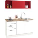 OPTIFIT Küchenzeile »Mini«, mit E-Geräten, Breite 150 cm, weiß, weiß-rot-wildeichefarben