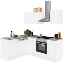 Winkelküche OPTIFIT "Roth" Komplettküchen-Sets weiß (küche: weiß, basaltgrau, korpus: arbeitsplatte: basaltgrau) L-Küche ohne Elektrogeräte