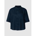 Reduzierte Marineblaue Unifarbene Kurzärmelige Opus Nachhaltige Hemdblusen aus Leinen für Damen Größe L 