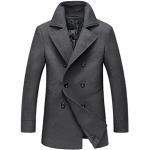 Reduzierte Graue Unifarbene Business Midi Trenchcoats mit Knopf aus Wolle für Herren Größe XL für den für den Herbst 