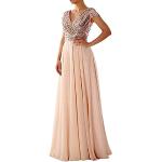 Aprikose Unifarbene Elegante Ärmellose Maxi V-Ausschnitt Lange Abendkleider aus Chiffon für Damen Übergrößen für Brautjungfern 
